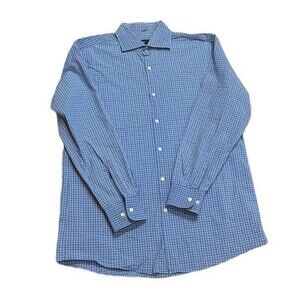 Hugo Boss Long Sleeve Button Up Blue Plaid Sharp Fit Medium